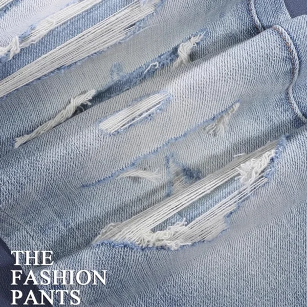 Street Fashion Men Jeans High Quality Retro Light Blue Stretch Slim Fit Ripped Jeans Men Patched Designer Vintage Denim Pants - Image 4