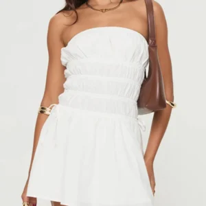 Women Strapless Mini Dress Summer Solid Color Ruched Backless Party Dress for Cocktail Streetwear Aesthetic Clothes