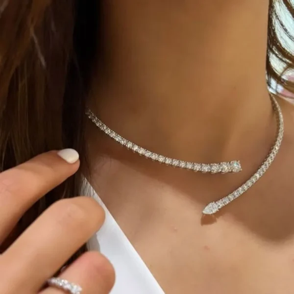 Stonefans Simple Geometry Rhinestone Collar Necklace Jewelry for Women Fashion Adjustable Open Collar Elasticity Choker Gift