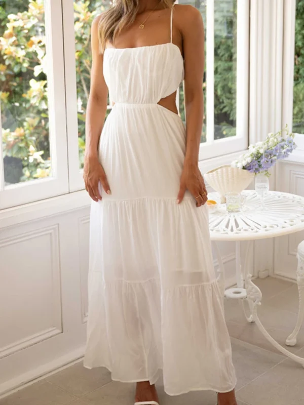 Elegant Sleeveless Maxi Dress with V-Neckline and Ruched Waist Detail for Women s Summer Fashion - Image 5