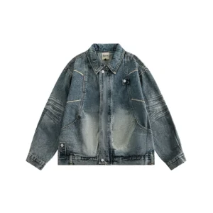 Men‘S Denim Jacket Cowboy Retro Cotton Denim Coat Spring Loose Fit Jeans Jacket Outerwear Vintage Oversize Couple Denim Jacket